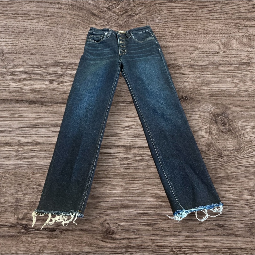 Kut From The Kloth High Rise Fringed Button Fly Fab Ab Mom Jean Size 0